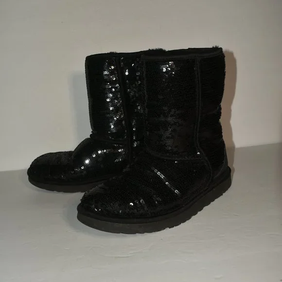 UGG Shoes Ugg Australia Classic Short Sequin Black Boot Size